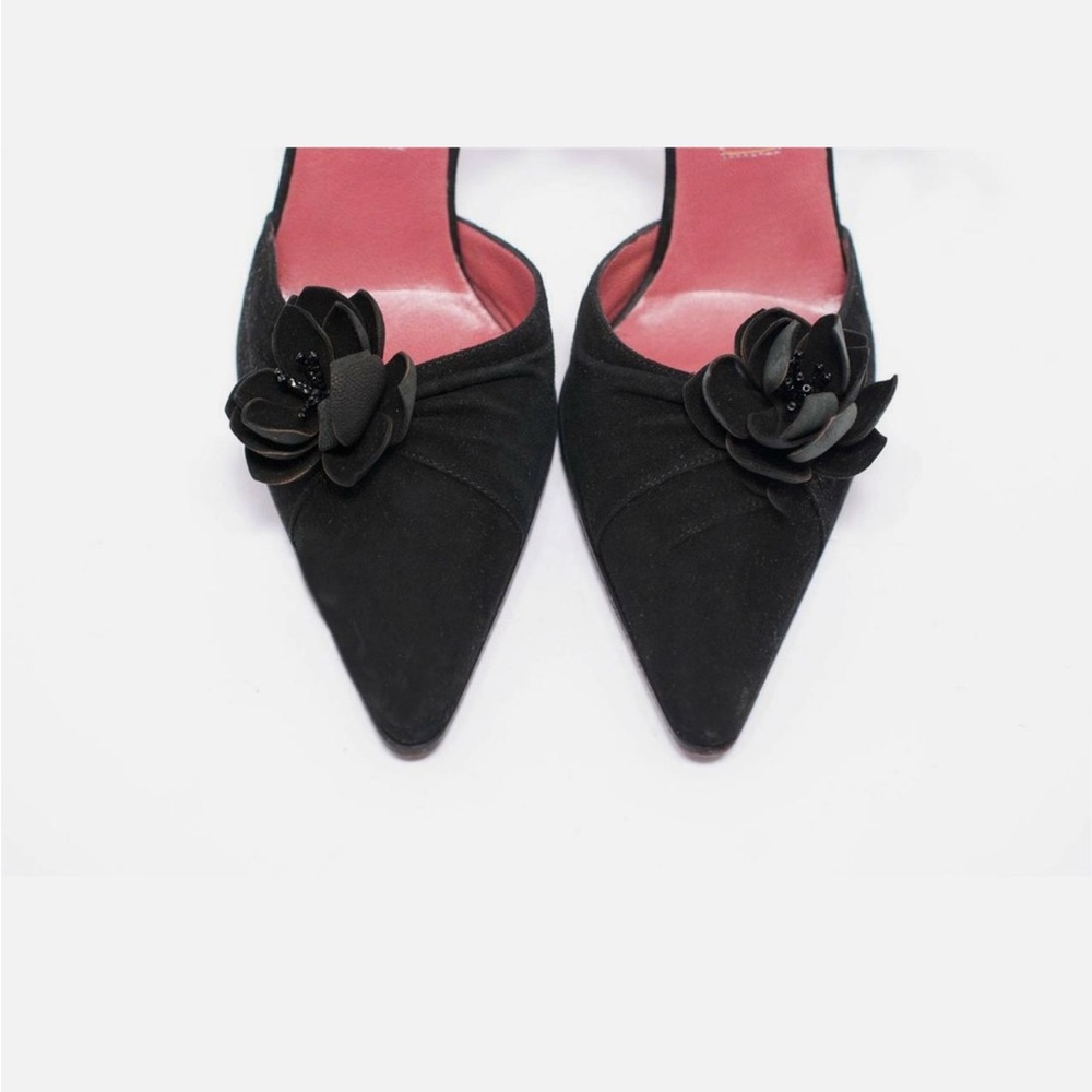 SERGIO ROSSI Black 100% Suede Flowered Ankle Strap 4" Stiletto Heels Sz EU 39 - Picture 2 of 16